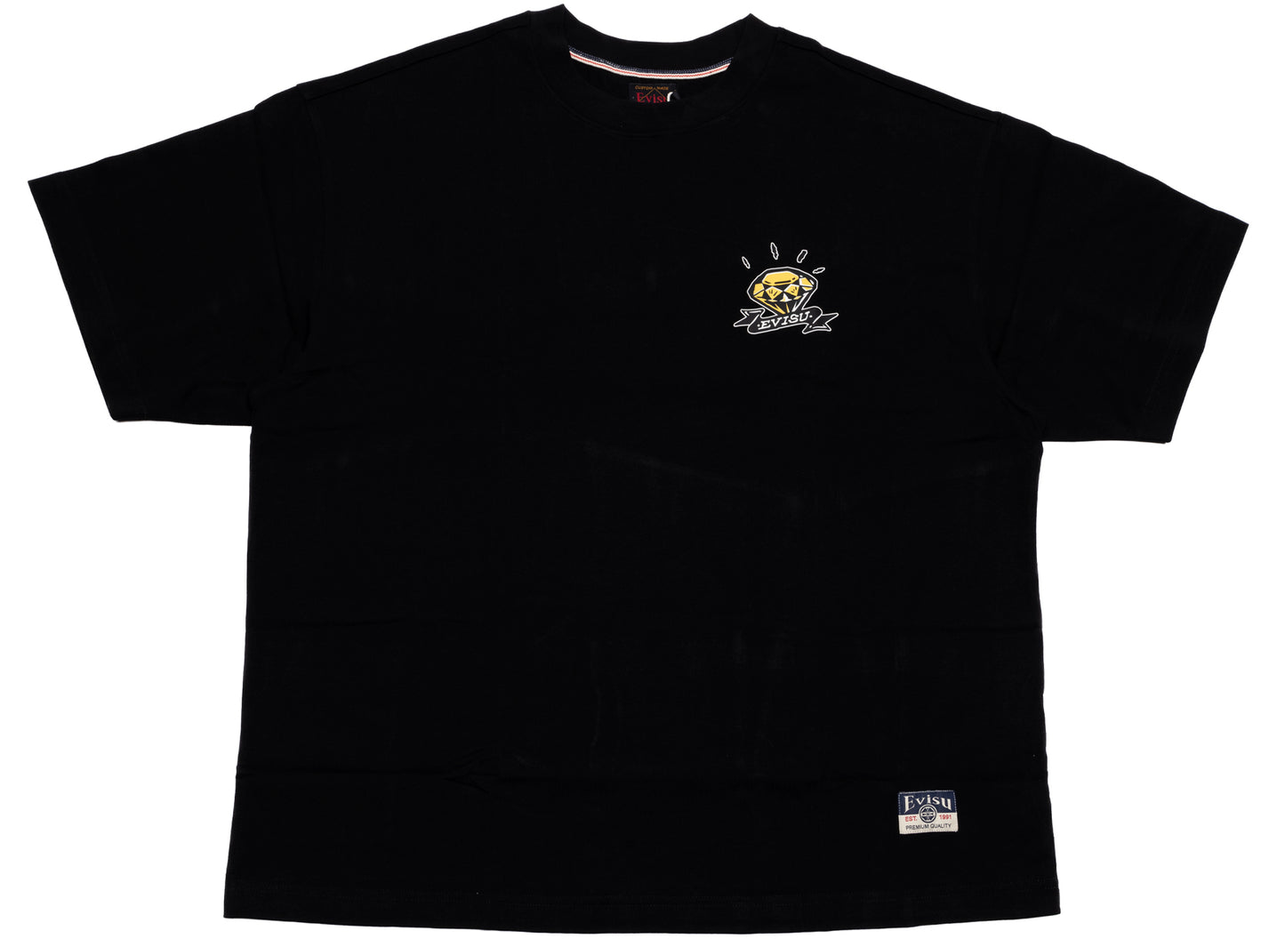Evisu Diamond Daruma Print Loose Fit T-Shirt in Black xld