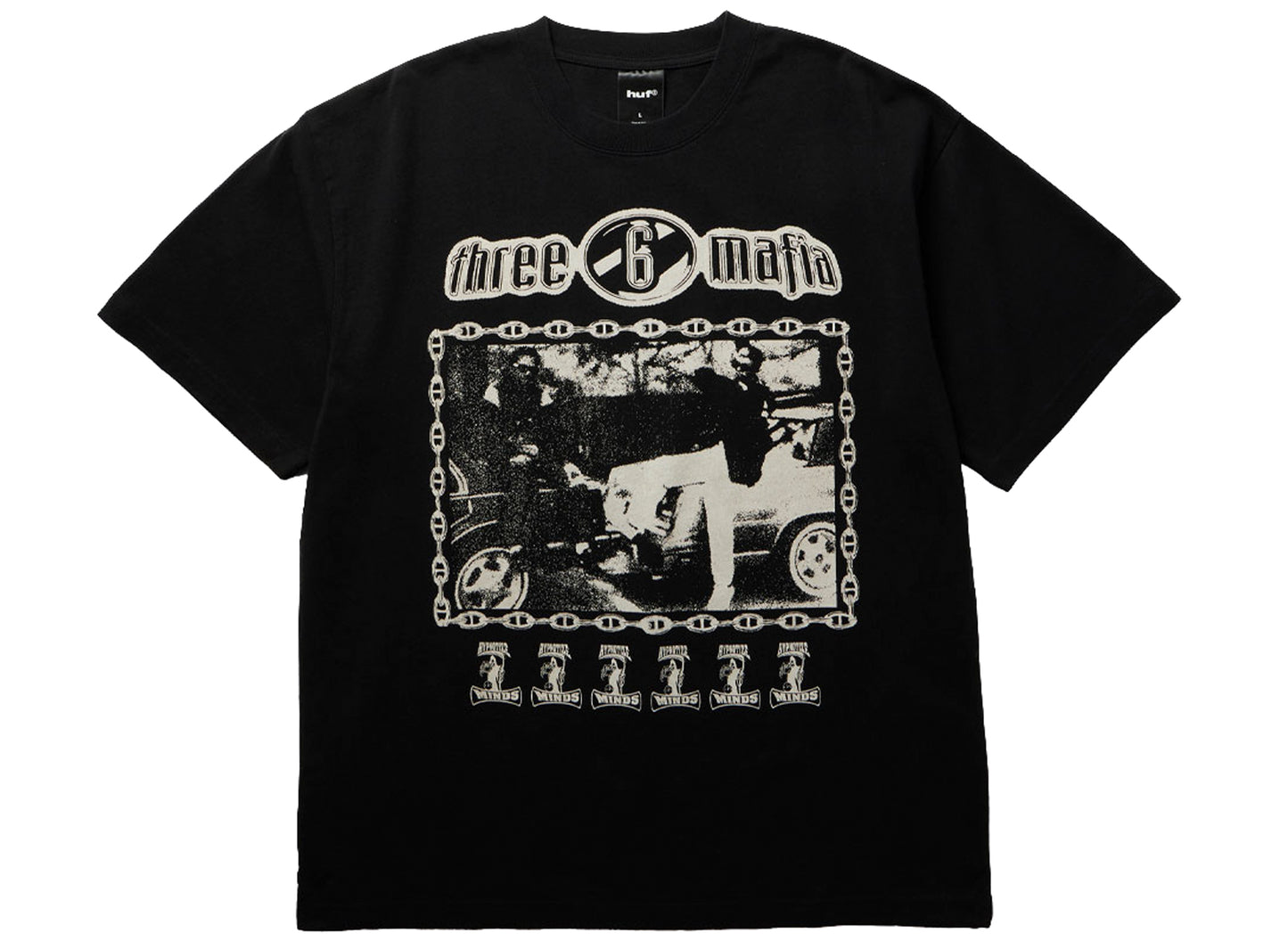 HUF x Three 6 Mafia Most Known Unknown SS Tee in Washed Black