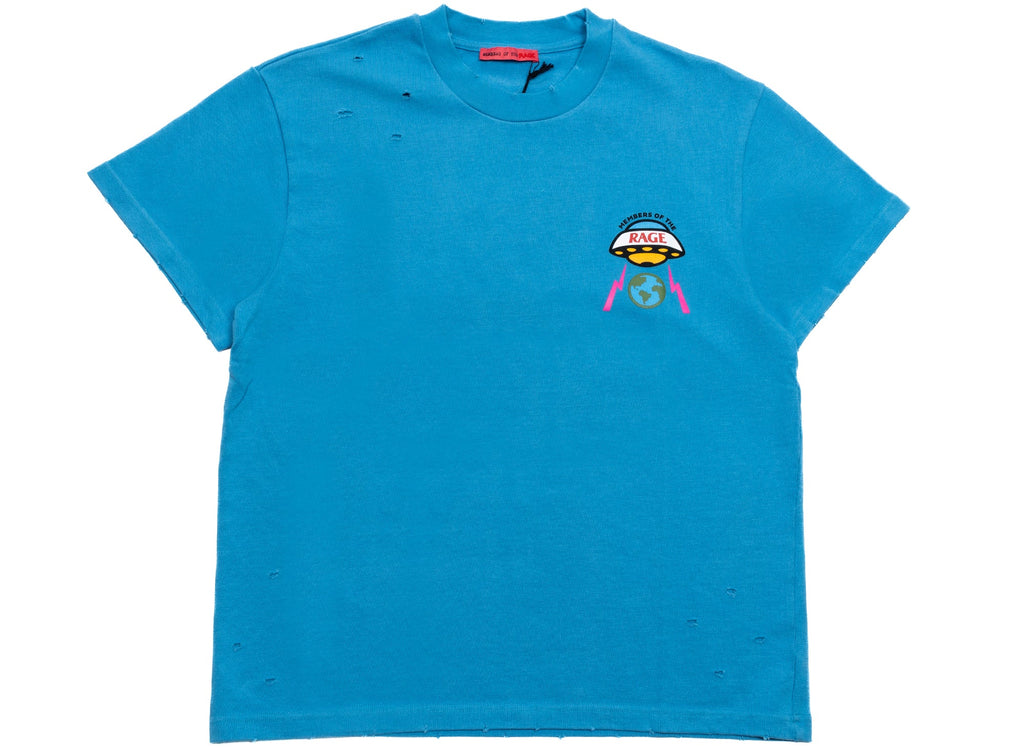 Members Of The Rage Distressed Small Logo T-Shirt in Turquoise
