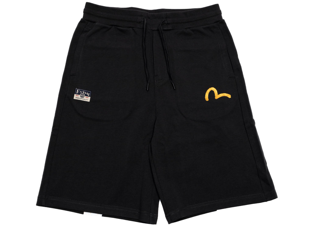 Evisu Hand Brushed Daicock Print Sweatshorts in Black