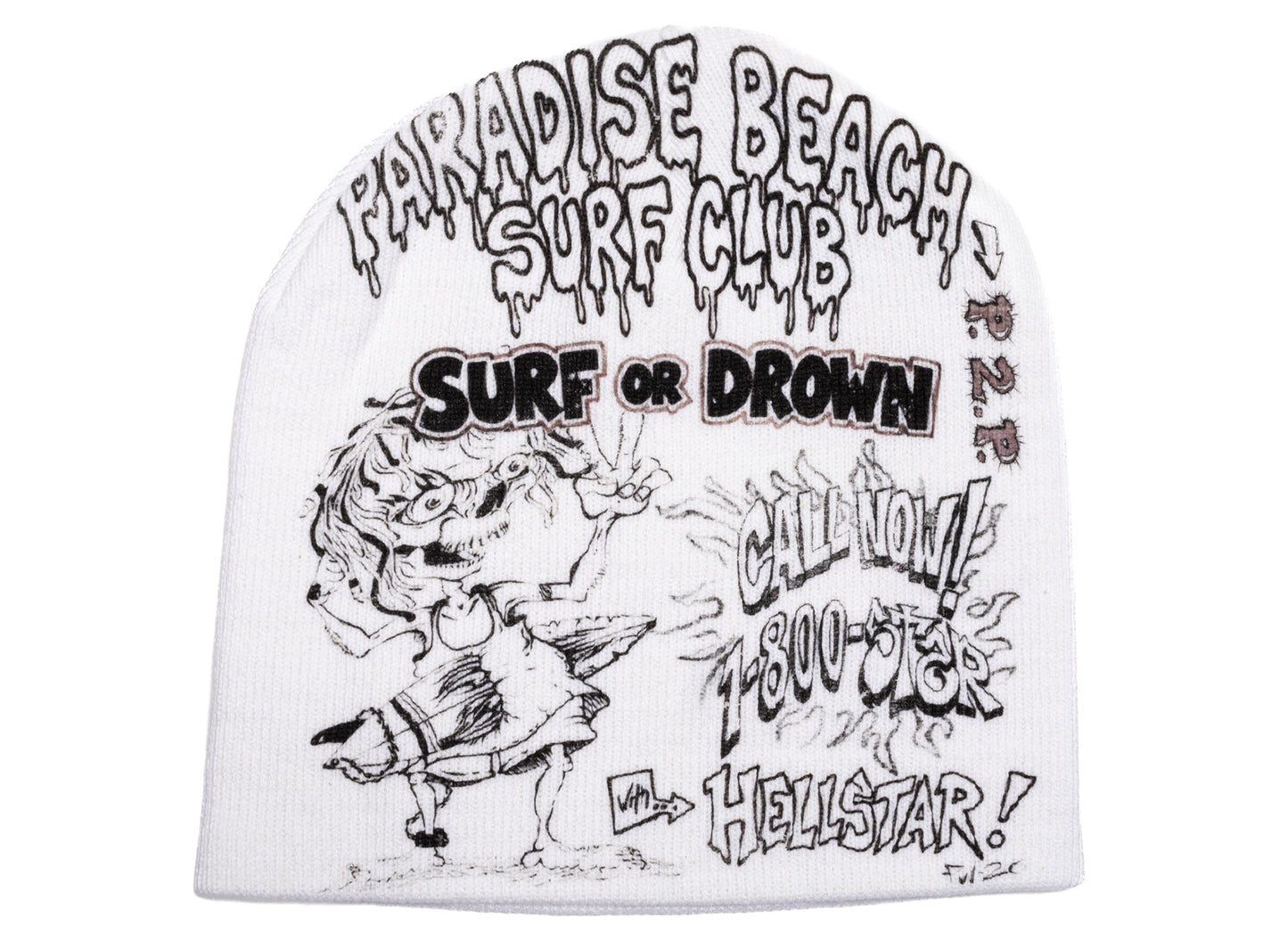 Hellstar Paint Surfer Face Beanie in White
