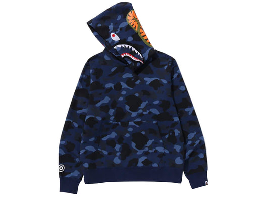 A Bathing Ape Color Camo Shark Pullover Hoodie in Navy xld