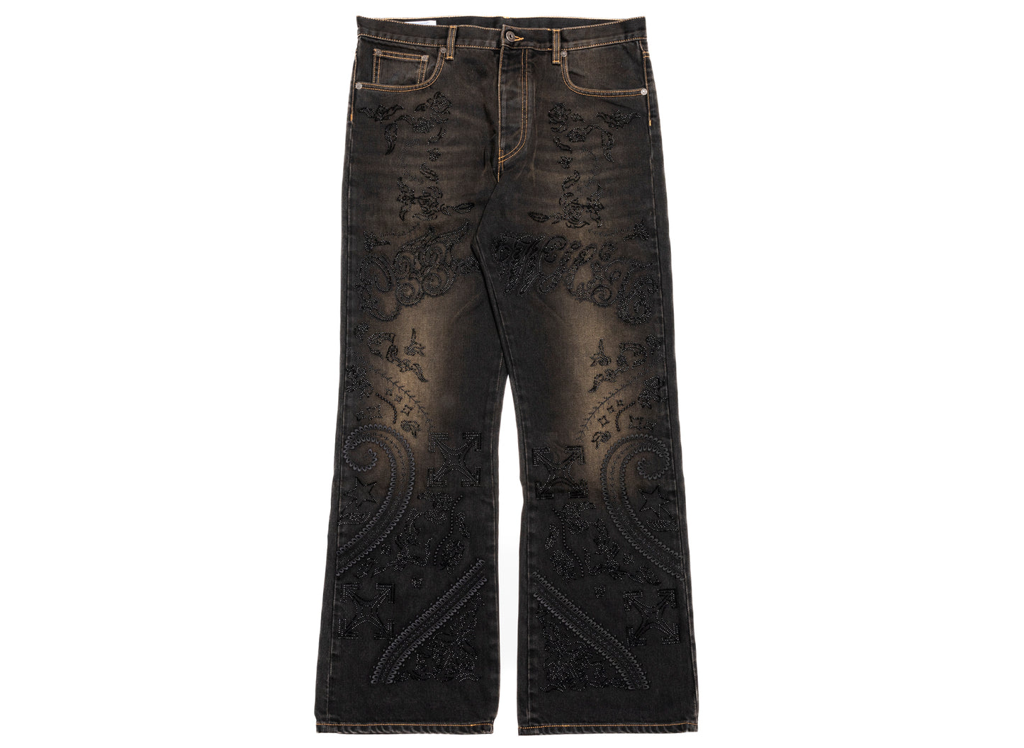 OFF-WHITE Paisley Embroidered Slim Relax Jeans in Dirty Black