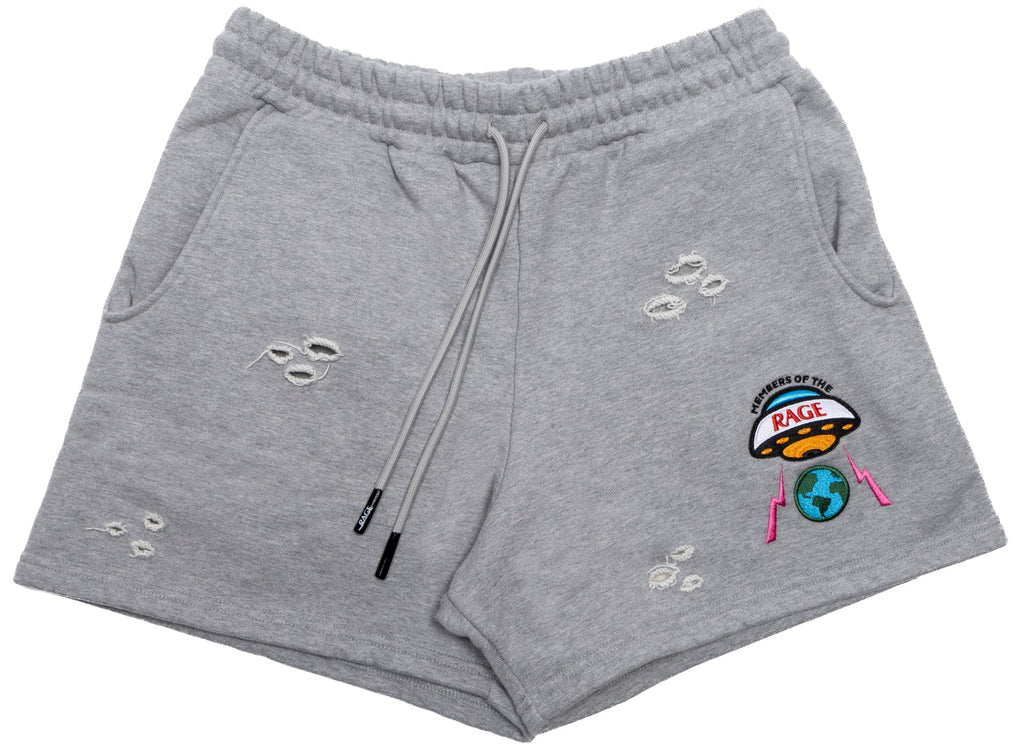 Members Of The Rage Distressed Small Logo Shorts in Grey