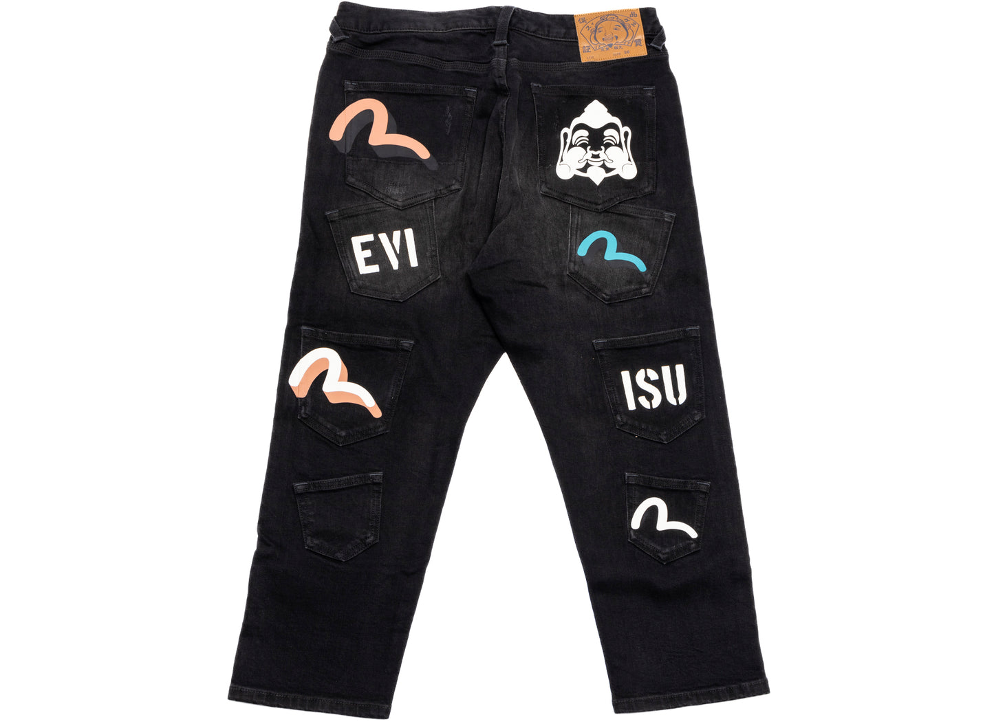 Evisu Multi-Pocket and Multi-Print Cropped Fit Jeans xld