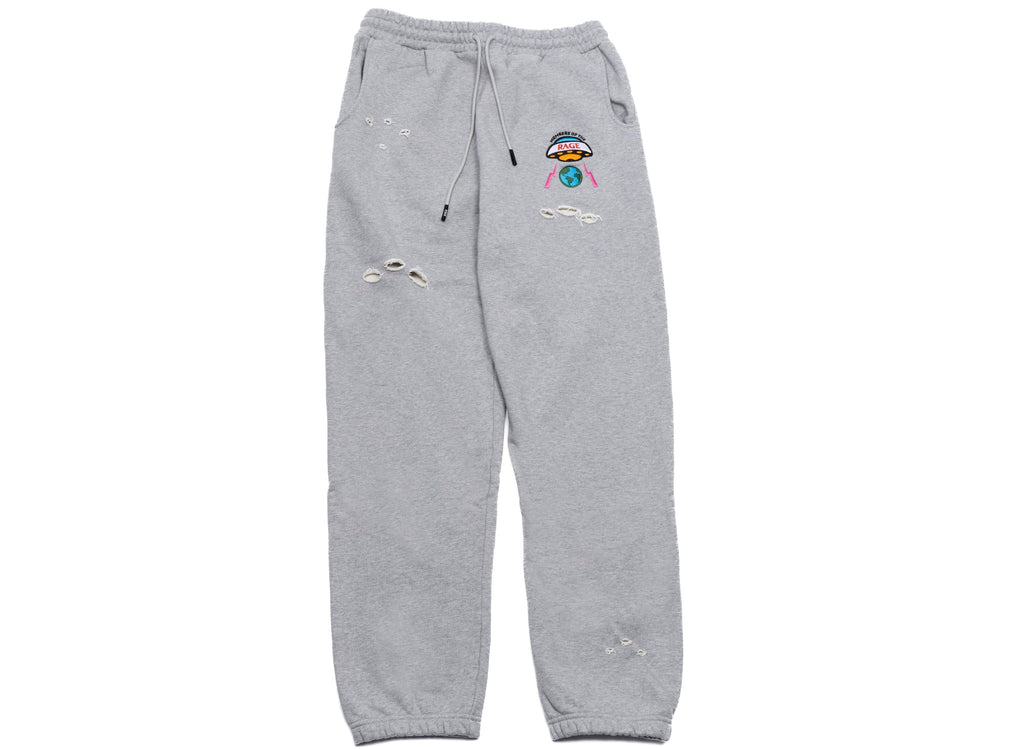 Members Of The Rage Distressed Small Logo Sweatpants in Heather Grey