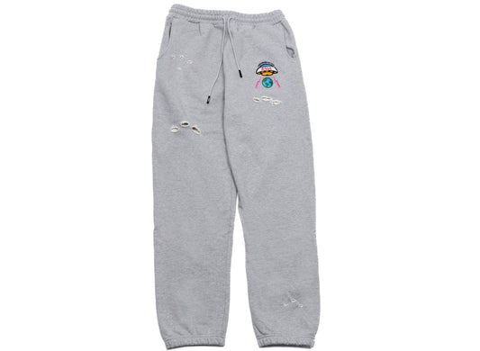 Members Of The Rage Distressed Small Logo Sweatpants in Heather Grey xld