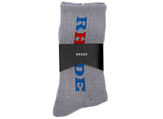 Rhude Petrol Logo Sock in Grey / Blue / Red