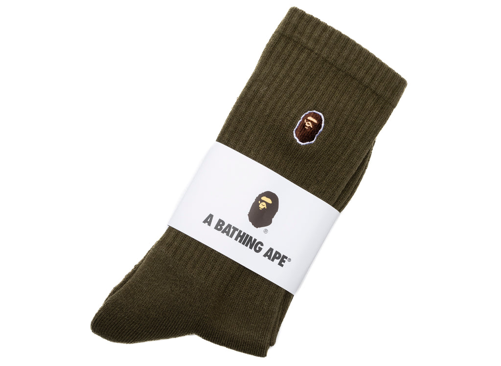 A Bathing Ape Ape Head One Point Socks in Olive