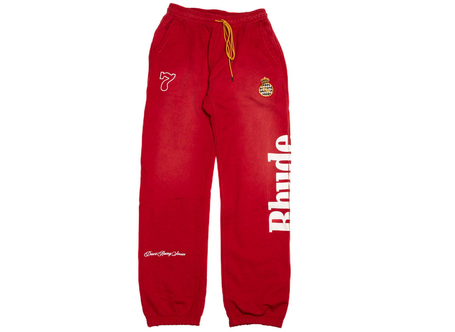 Rhude Desert Racing Script Cuffed Sweatpant in Washed Red / White