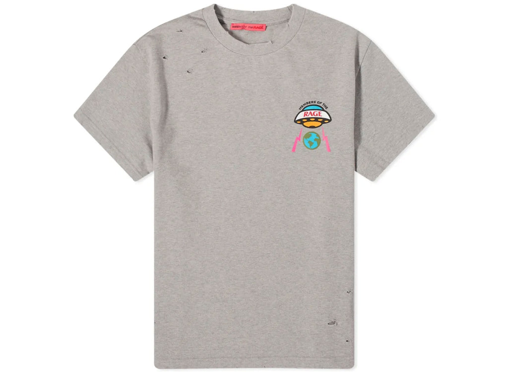 Members Of The Rage Distressed Small Logo T-Shirt in Heather Grey