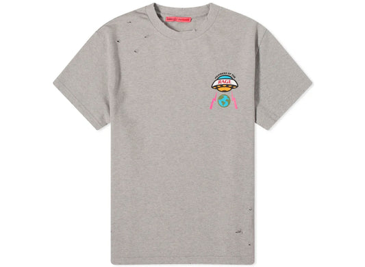 Members Of The Rage Distressed Small Logo T-Shirt in Heather Grey xld