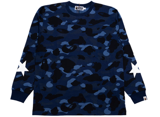 A Bathing Ape Color Camo L/S Tee in Navy xld