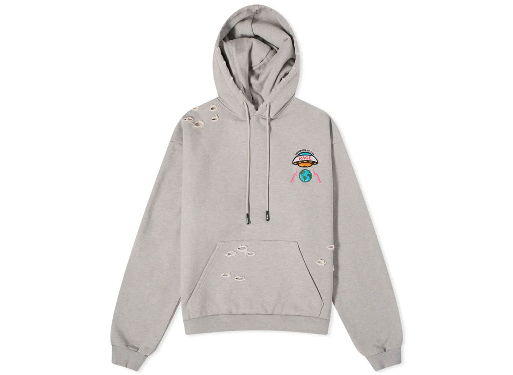 Members Of The Rage Distressed Small Logo Hoodie in Grey