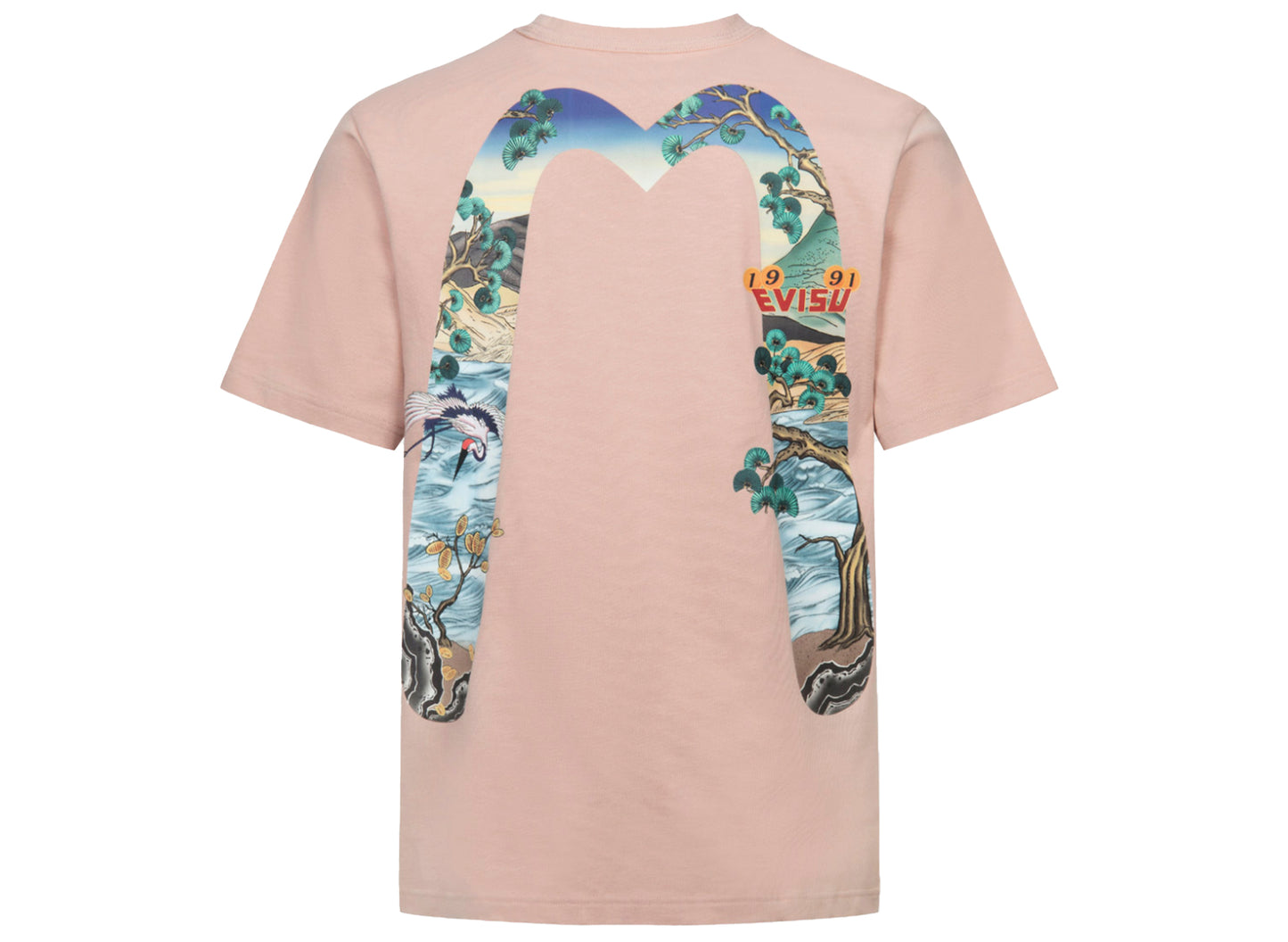 Evisu Pine Pattern Daicock Print Regular Fit T-Shirt in Pink