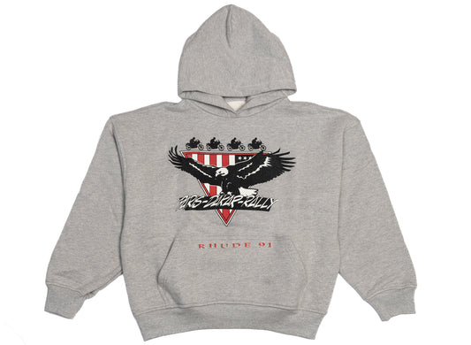Rhude Stage Racing Hoodie in Heather Grey / Black / Red
