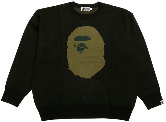 A Bathing Ape Ape Head Jacquard Knit Sweater in Green xld