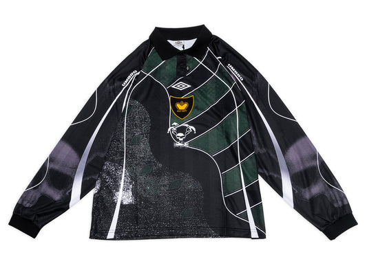 Umbro 95-96 Long Sleeve Polo in Dark Green / Black