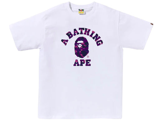 A Bathing Ape Color Camo College Tee in White/Purple xld