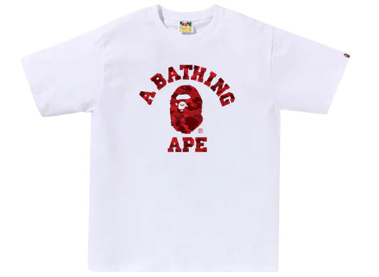 A Bathing Ape Color Camo College Tee in White/Red xld