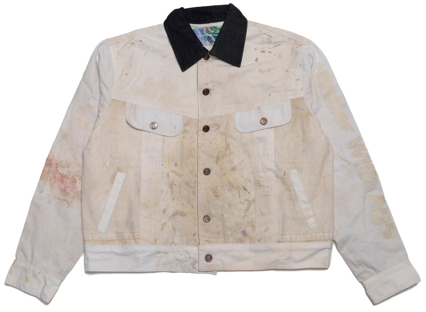 Better With Age Blue Collar Reconstructed Painter's Trucker Jacket in White