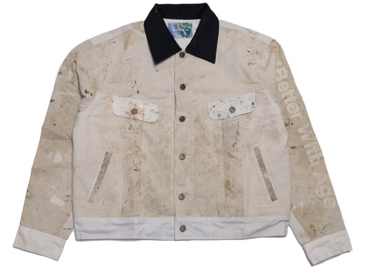 Better With Age Blue Collar Reconstructed Painter's Trucker Jacket in White