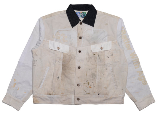 Better With Age Blue Collar Reconstructed Painter's Trucker Jacket in White