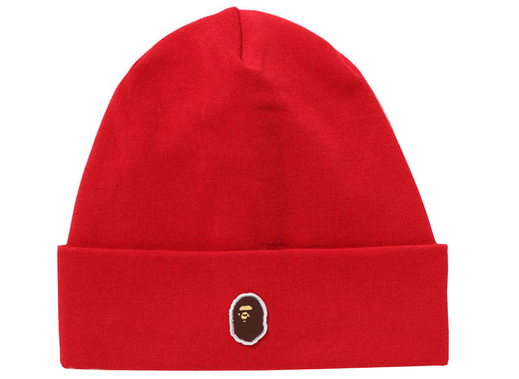 A Bathing Ape Silicon Ape Head Knit Cap in Red
