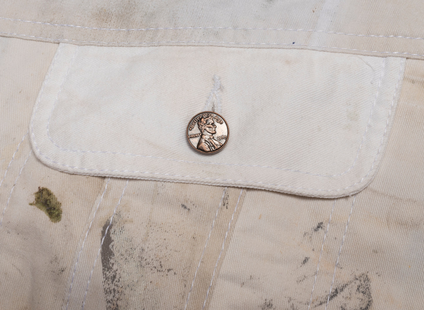 Better With Age Blue Collar Reconstructed Painter's Trucker Jacket in White