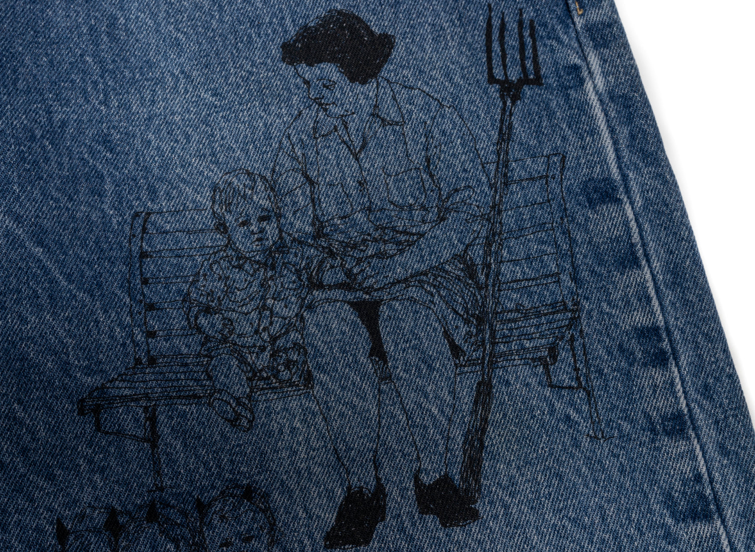 Better With Age Gene Denim in blue, a handmade one-of-one pair of men's jeans, view 2