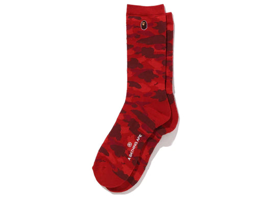 A Bathing Ape Color Camo Ape Head One Point Socks in Red xld