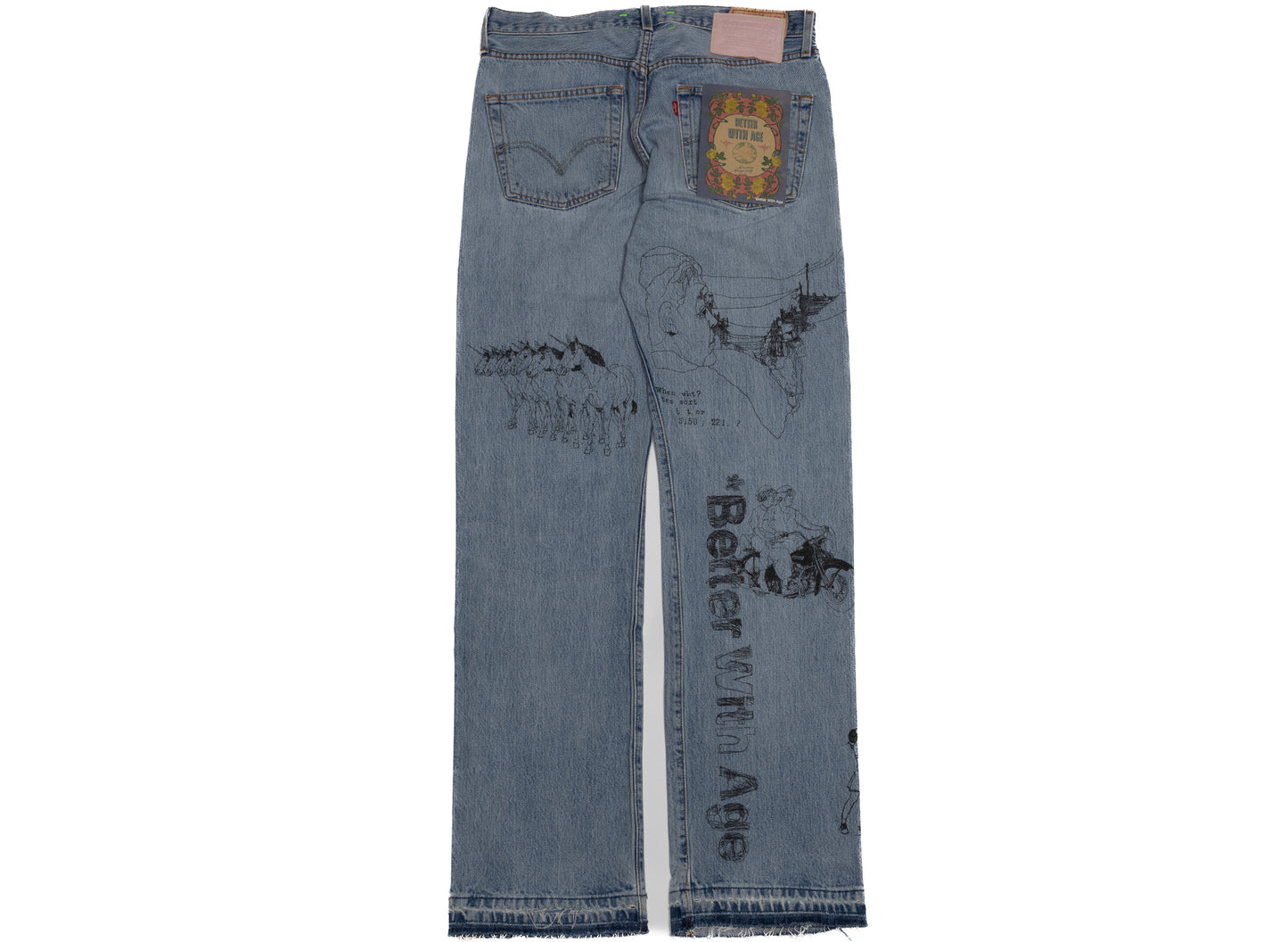 Better With Age Gene Denim in blue, one-of-one handmade pair of men's jeans, view 3