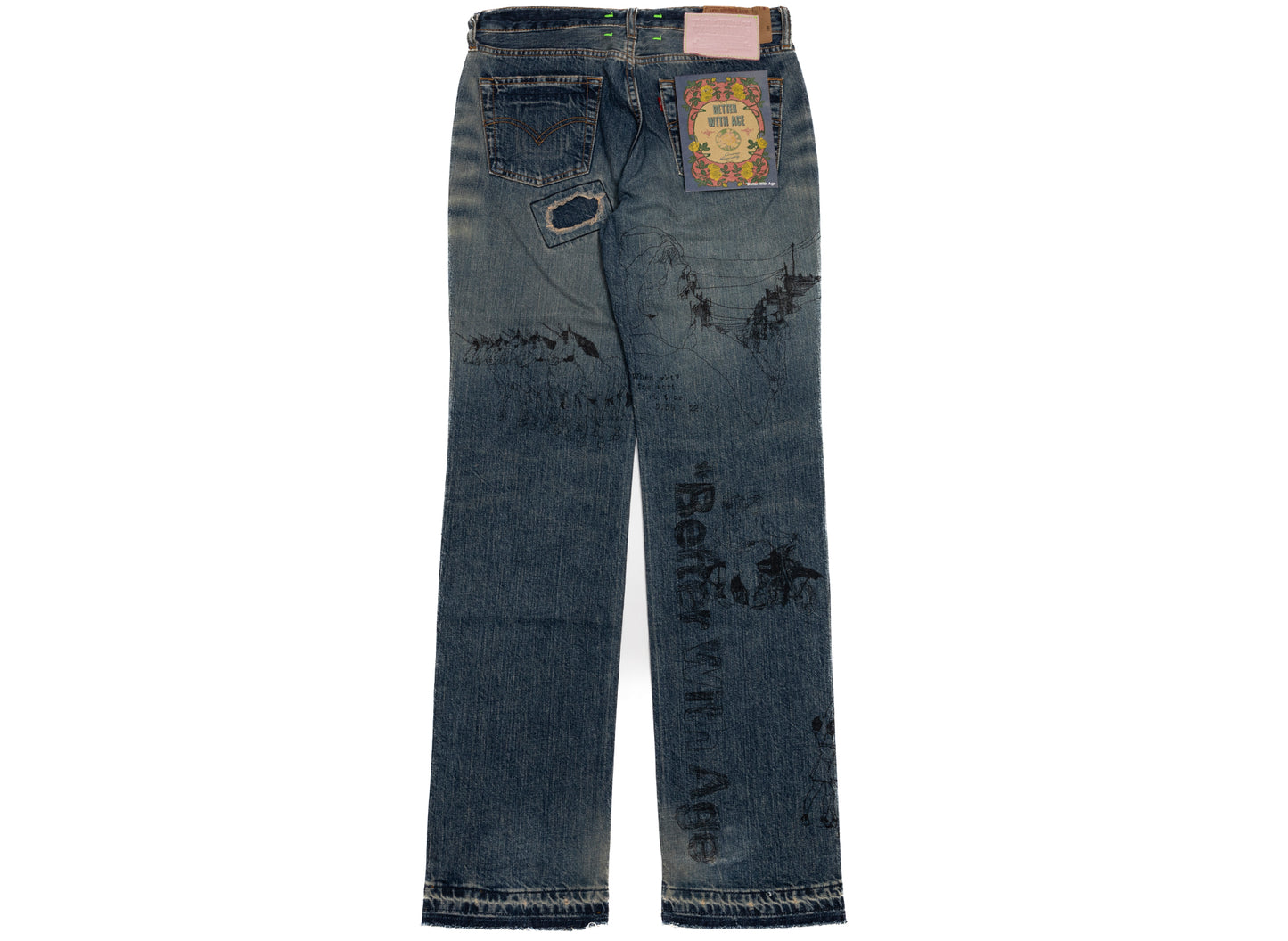 Better With Age Gene Denim in blue, handmade one-of-one men's jeans made in the USA, view 3
