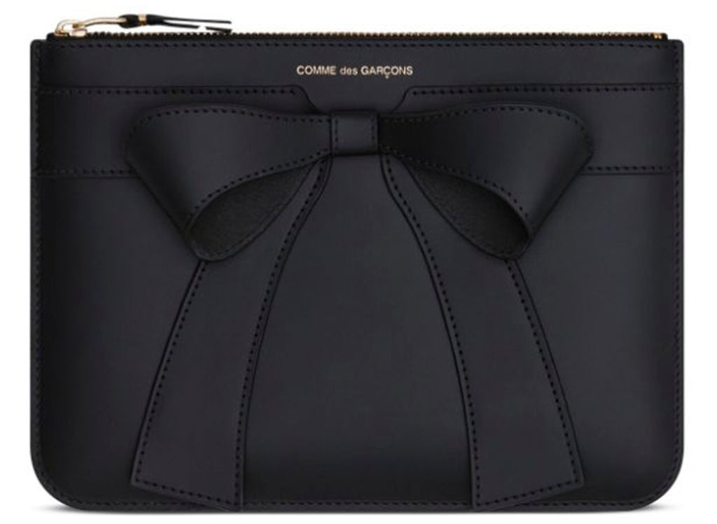 Comme des Garçon Wallet Big Bow Medium Zip Pouch in Black