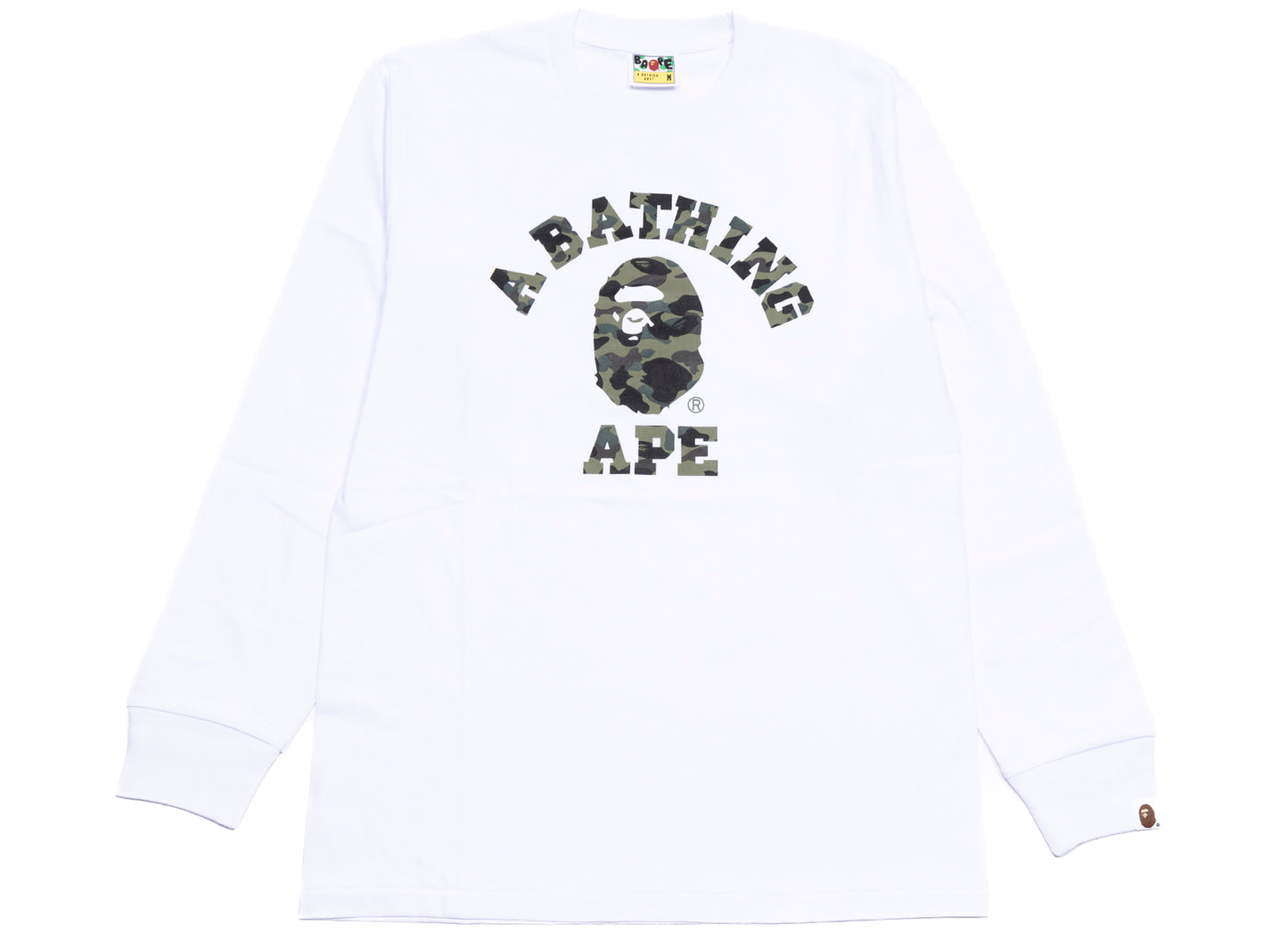 A Bathing Ape 1st Camo Camo College L/S Tee in White xld