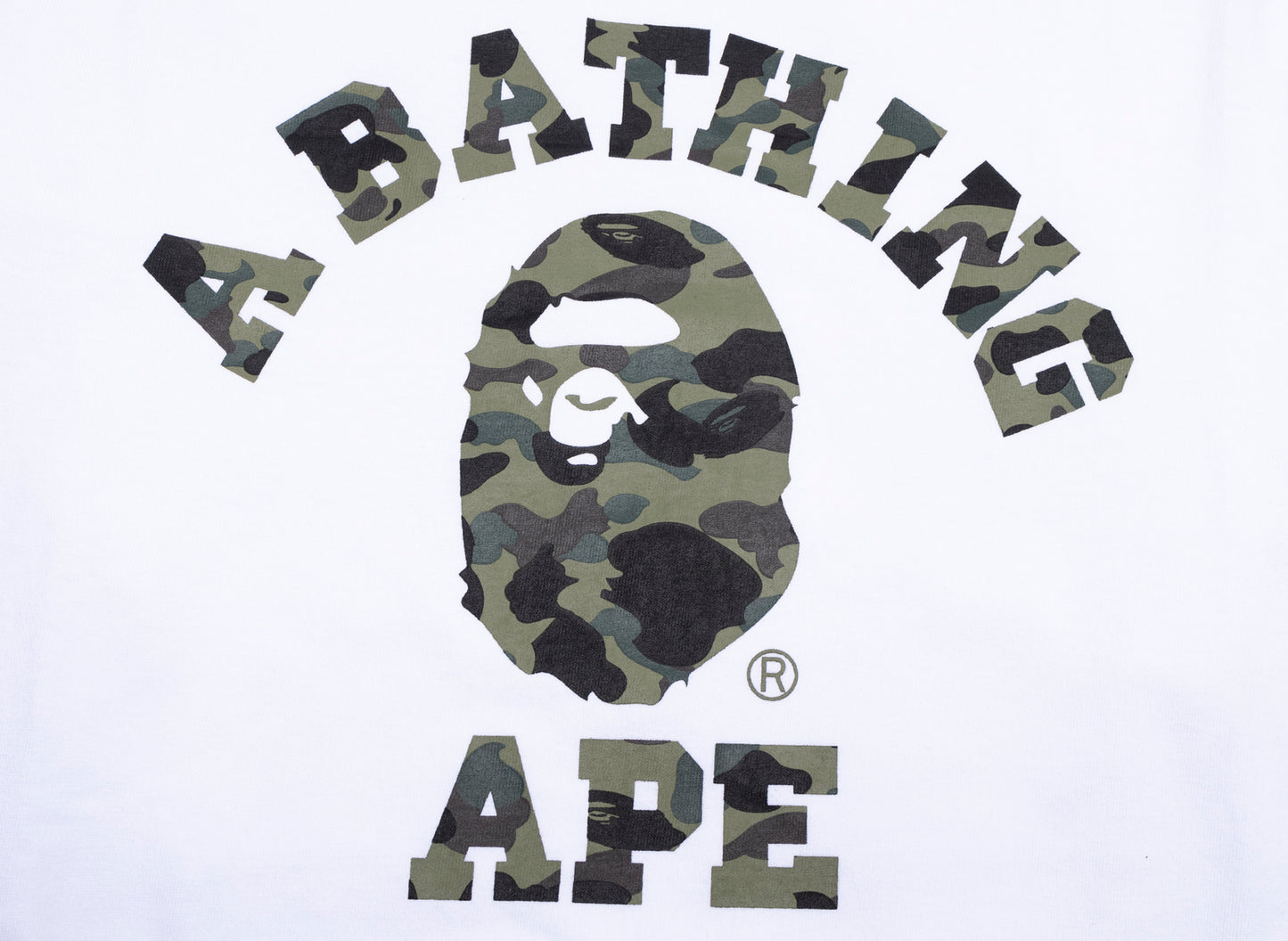 A Bathing Ape 1st Camo Camo College L/S Tee in White xld