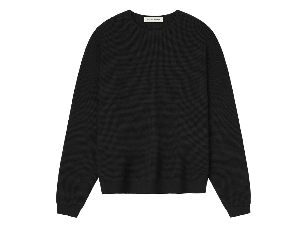 Fear of God Essentials Waffle Long Sleeve Crewneck Sweater 'Jet Black'