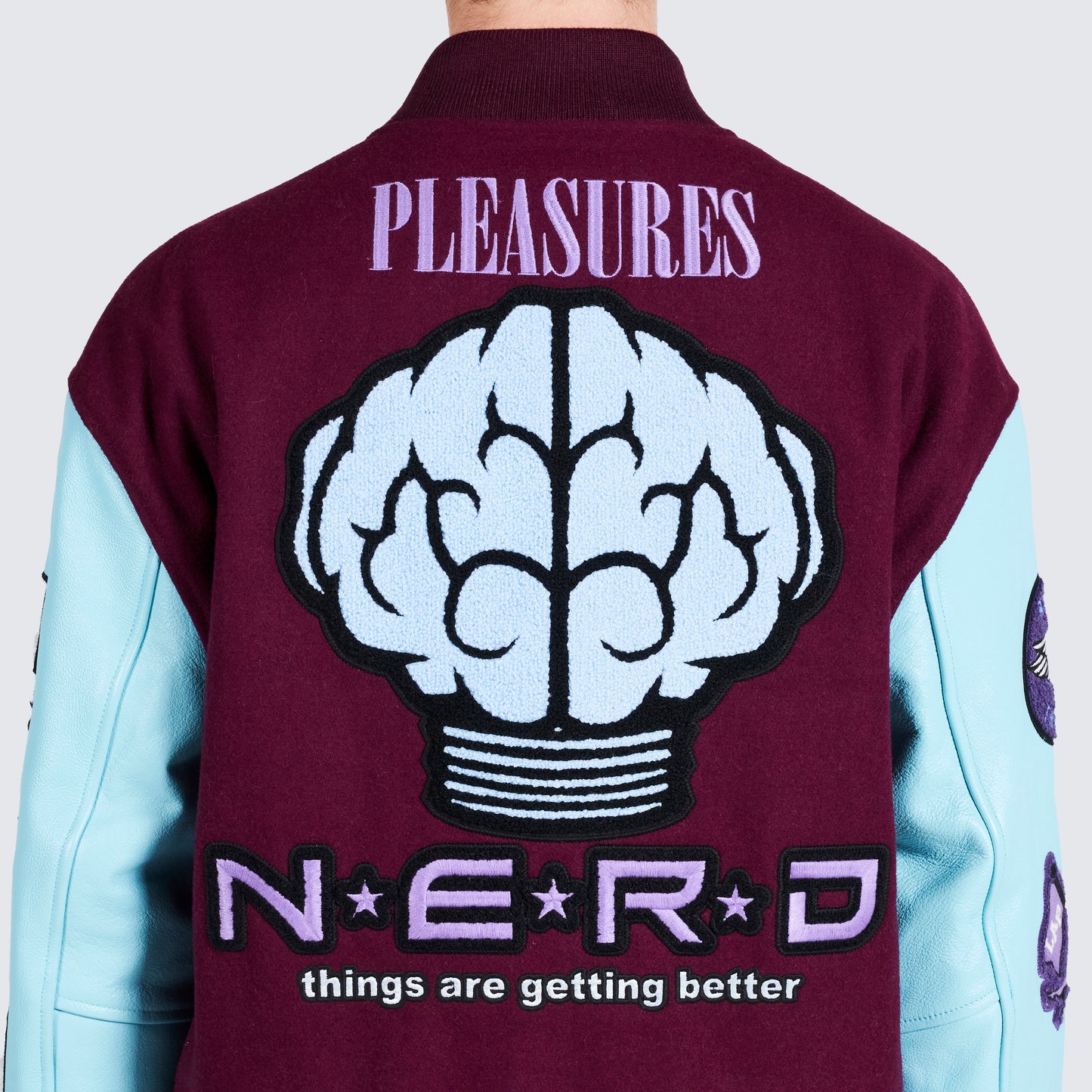 Pleasures NERD Varsity Jacket in Purple
