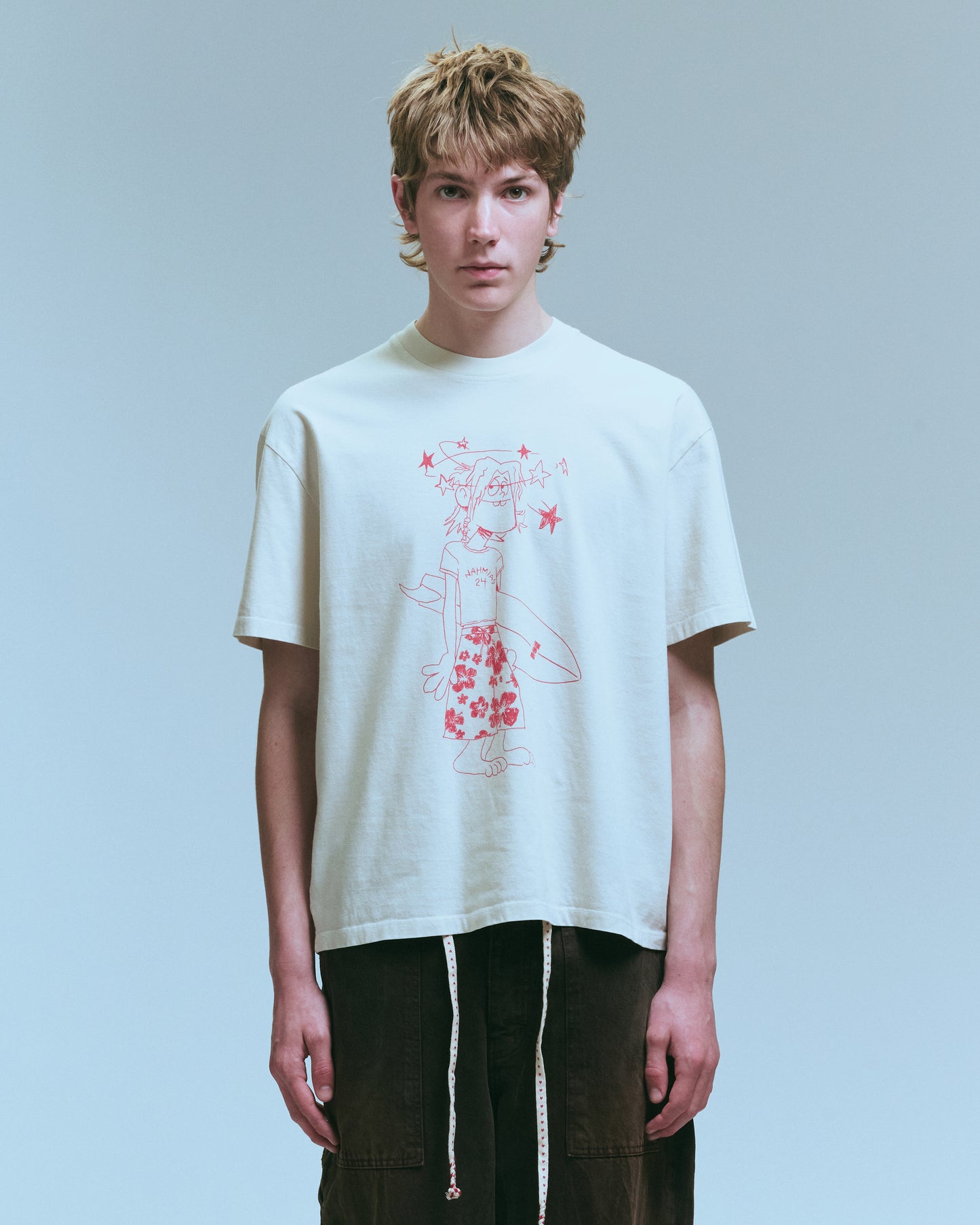 Nahmias Chadwick Cartoon Boxy Tee in Egg White, men's boxy t-shirt, view 3
