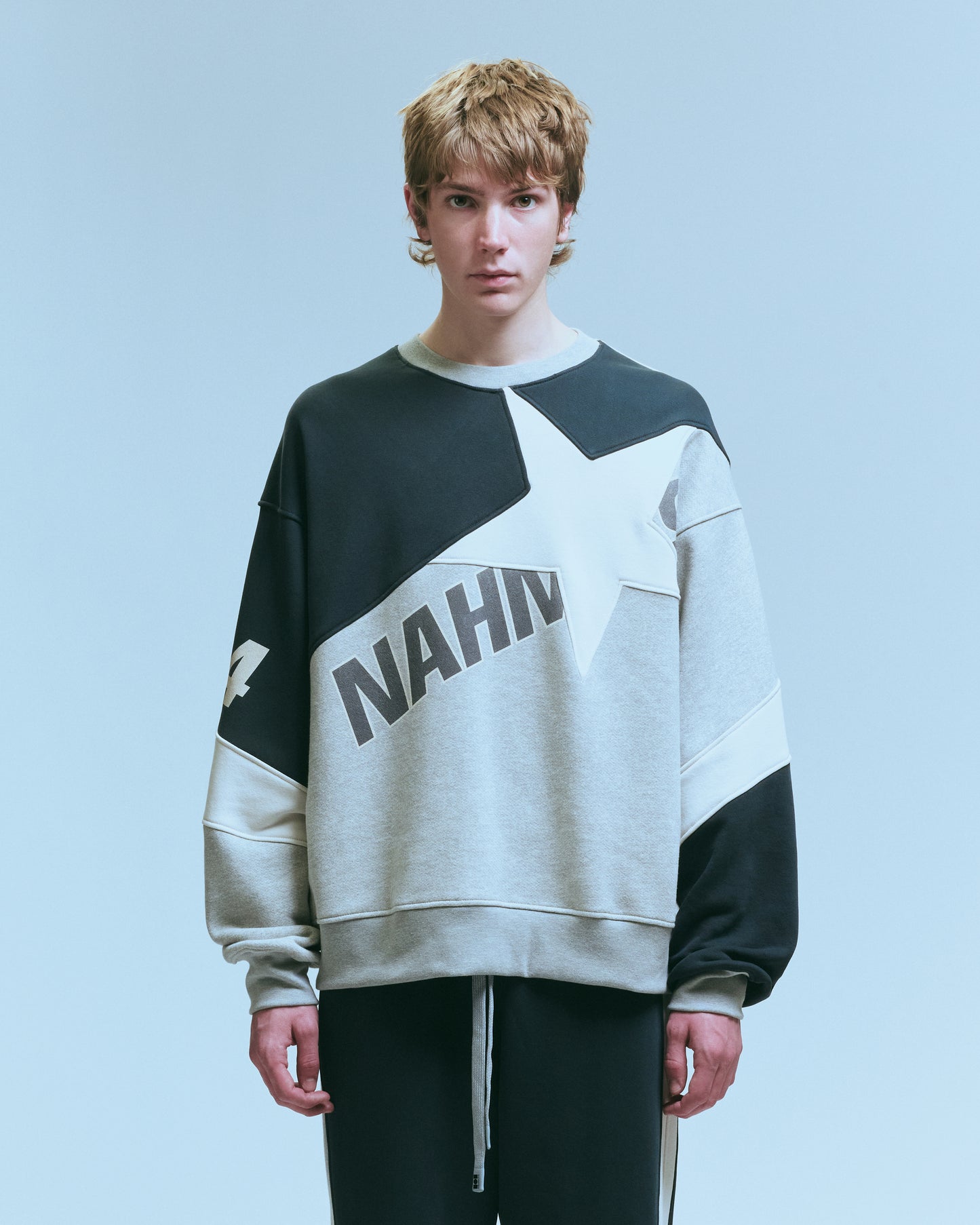 Nahmias MVP Crewneck in Grey Multi, men's grey crewneck sweatshirt, view 3