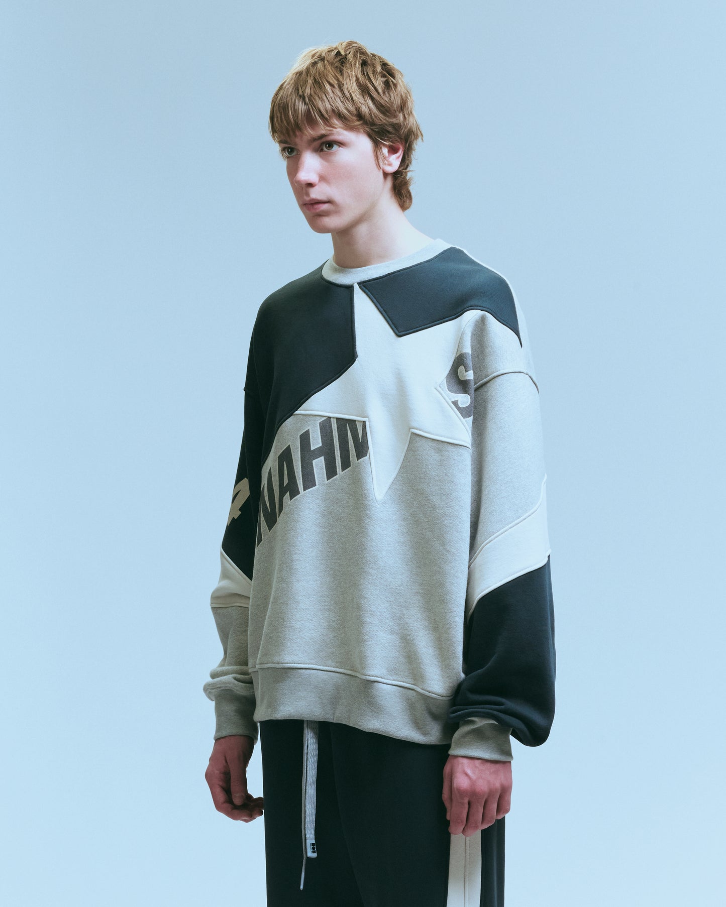 Nahmias MVP Crewneck in Grey Multi, men's grey crewneck sweatshirt, view 4