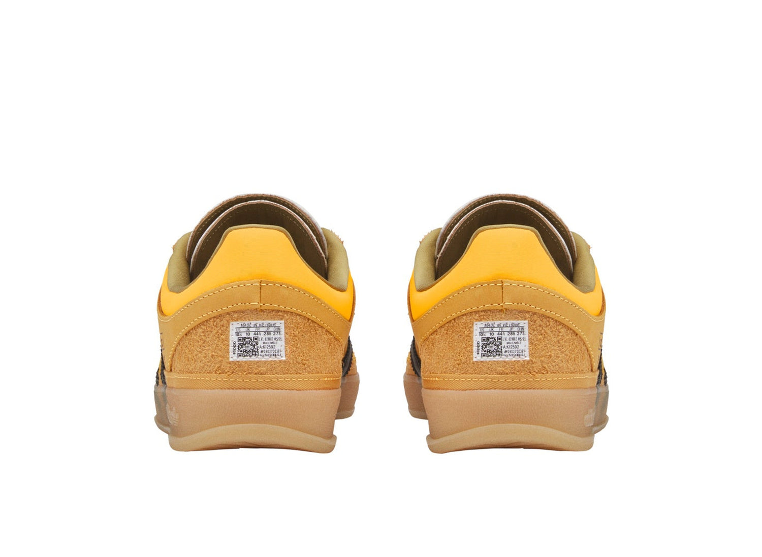 adidas x Bad Bunny Gazelle Indoor in Solar Gold / Core Black / Gum, heels view