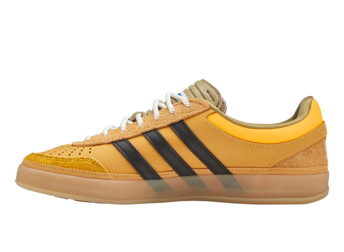 adidas x Bad Bunny Gazelle Indoor in Solar Gold / Core Black / Gum, left side view