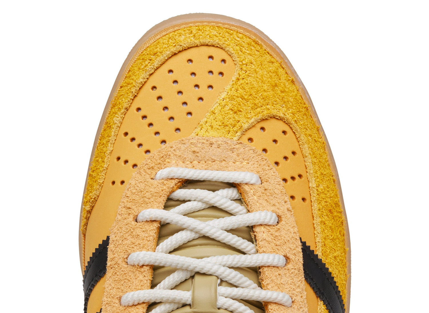 adidas x Bad Bunny Gazelle Indoor in Solar Gold / Core Black / Gum, toe detail view