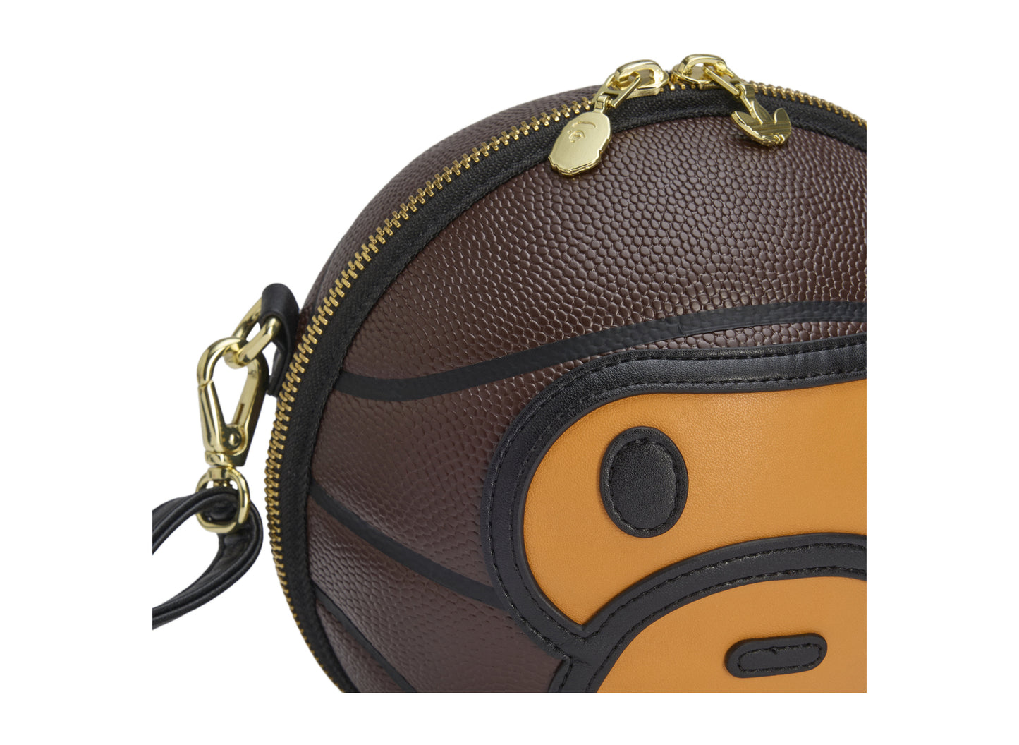 Adidas x BAPE Baby Milo Shoulder Bag in Auburn — zipper detail view