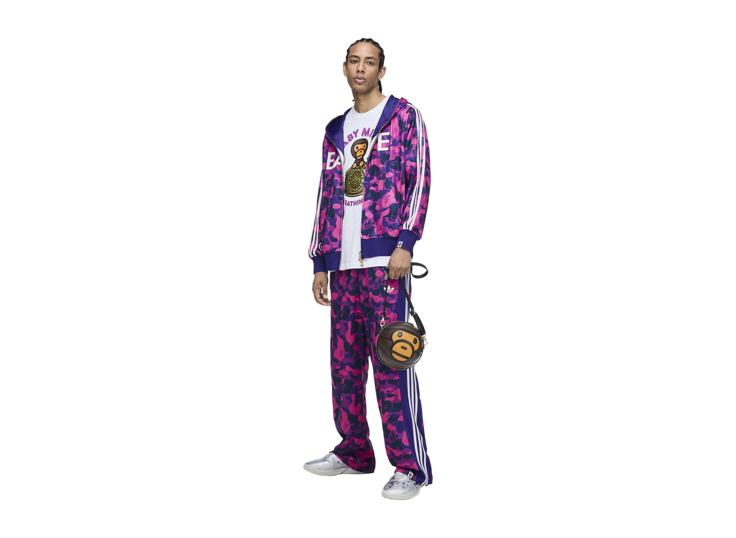 Adidas x BAPE Baby Milo Shoulder Bag in Auburn — on model handheld view
