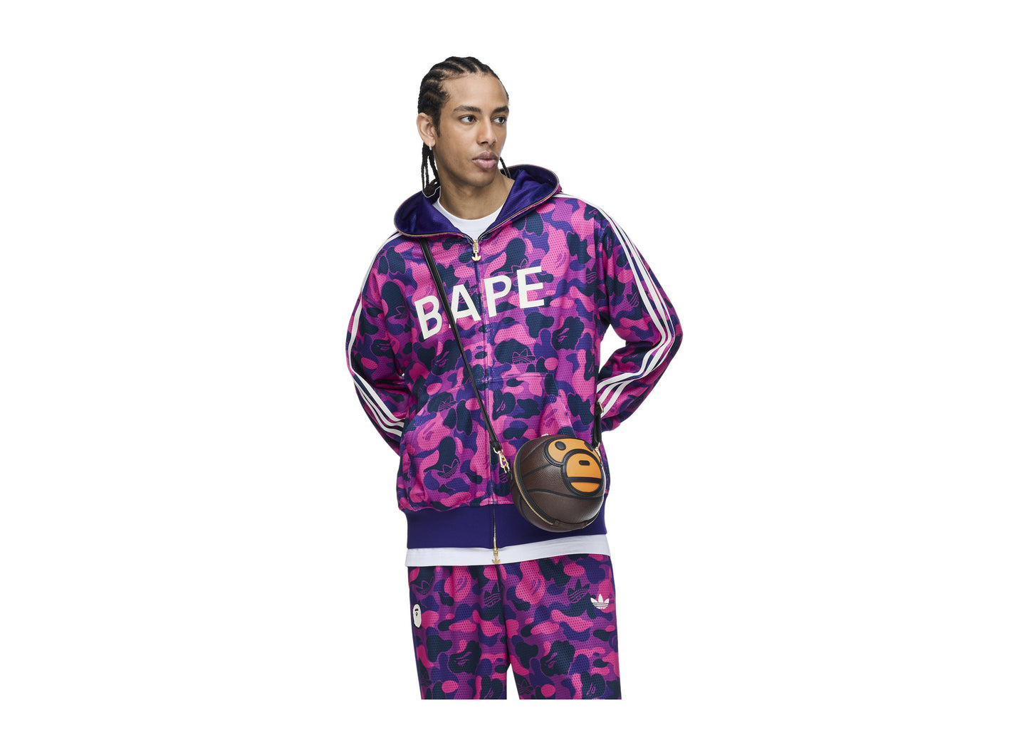 Adidas x BAPE Baby Milo Shoulder Bag in Auburn — on model shoulder view
