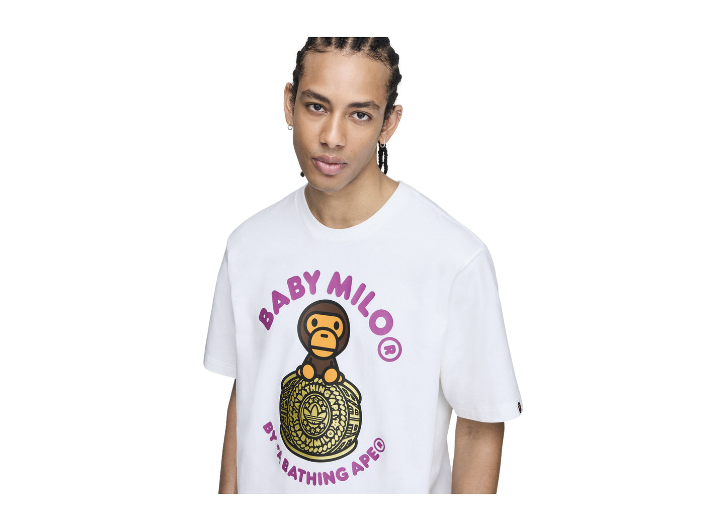 Adidas x BAPE Baby Milo Tee in White — graphic detail
