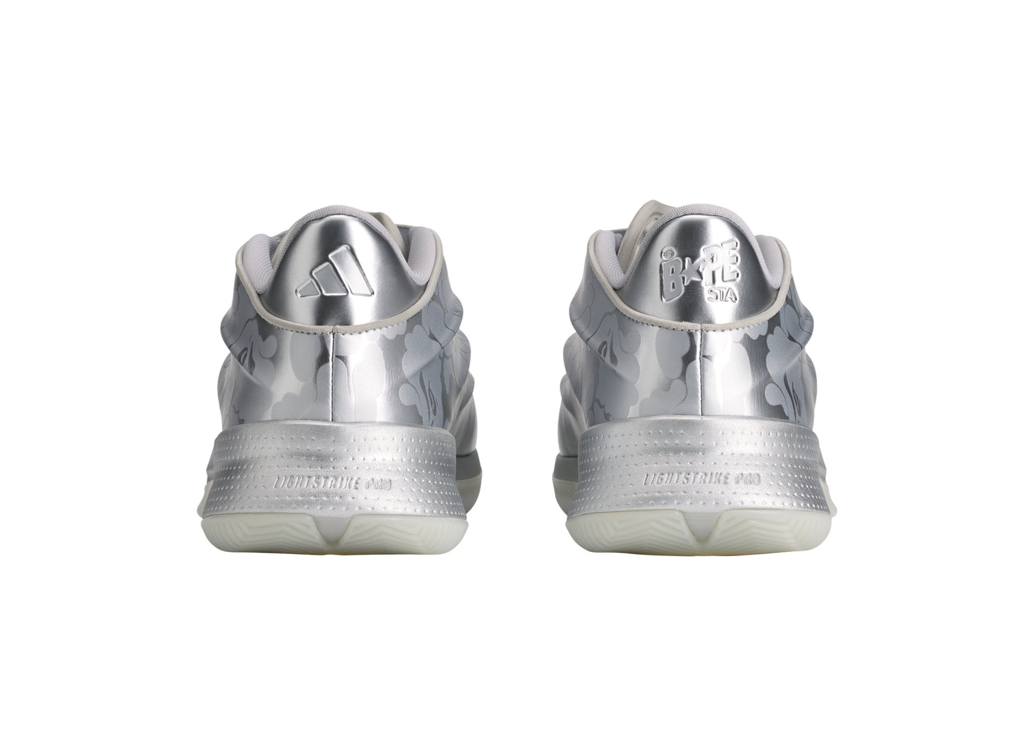 Adidas x BAPE Crazy Energy+ in Silver Metallic — heel view