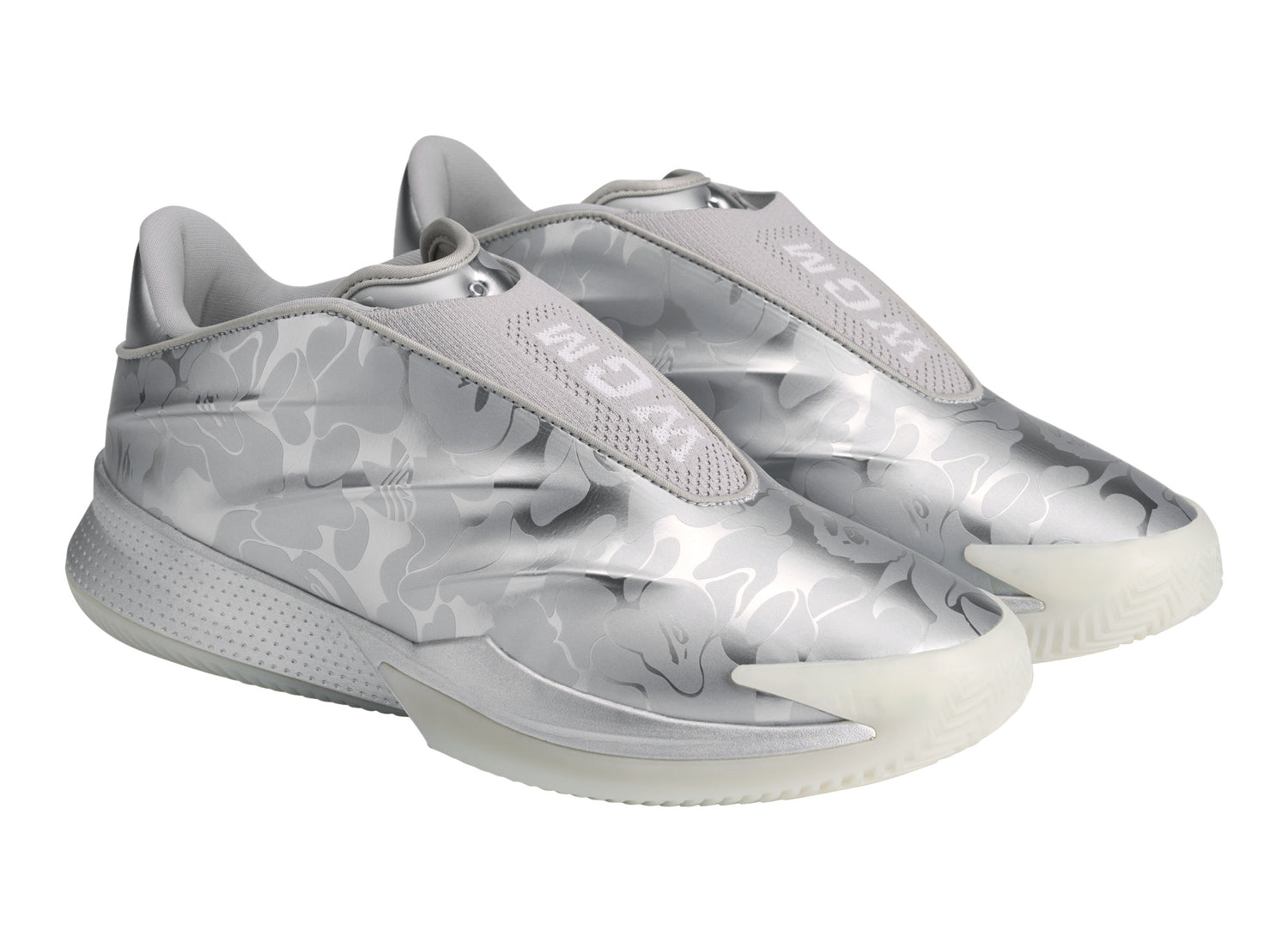 Adidas x BAPE Crazy Energy+ in Silver Metallic — pair three quarter view